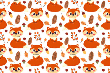 Obraz premium Cute fox. Woodland forest animal. Poster for baby room ,banner book or logo .Vector illustration flat cartoon style ,wild forest animal .
