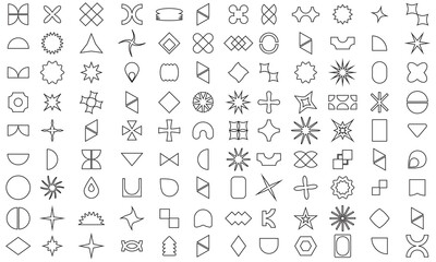 A set of graphic elements. Abstract geometric figures. Decorative minimalistic brutalist forms.