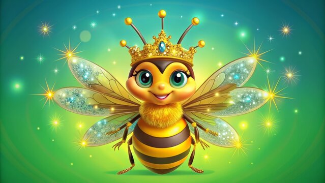 Brightly colored cartoon queen bee with sparkling diadem Stock