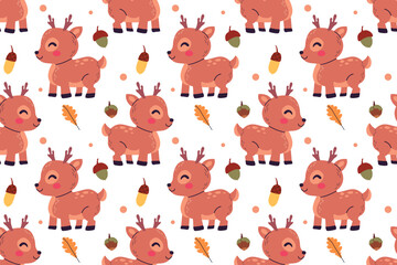 Fototapeta premium Cute little deer isolated on white background .Flat vector cartoon illustration , hand drawn cartoon character for web design , children book and banner . Wild forest animal .