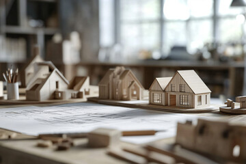 Architect's Workspace with House Model.