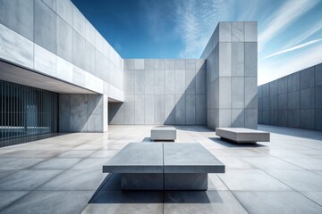 Obraz premium minimalist quartz stone composition monochromatic palette clean lines geometric forms modern mood urban atmosphere sleek architecture industrial background brutalist structure