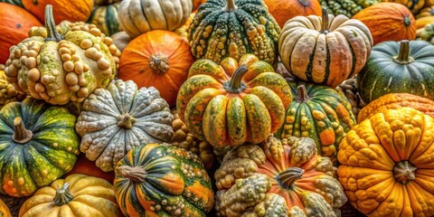 Rustic Gourd Textures: Rough and bumpy textures of squash, conveying a sense of natural beauty and the passage of time.