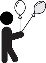 Balloons vector set of black icons. Man holding a balloon vector.