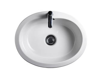 Top view of ceramic bathroom sink isolated isolated on a transparent or white background