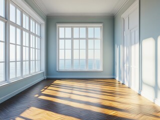 Fototapeta premium A large room with a view of the ocean