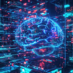 Digital Mind Unleashed: Futuristic AI Brain Surrounded by Technological Symbols
