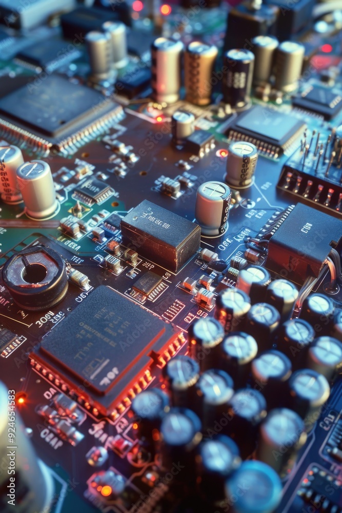 Leinwandbilder close-up view of a computer motherboard with various components and wires