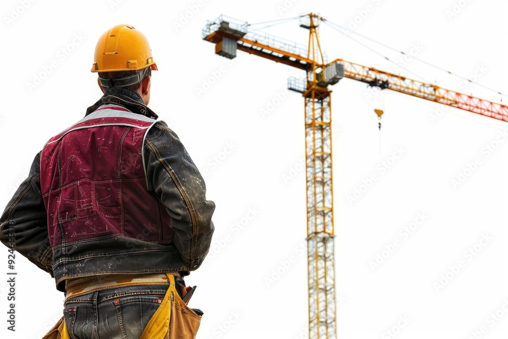 Aufkleber a construction worker standing in front of a crane on a building site