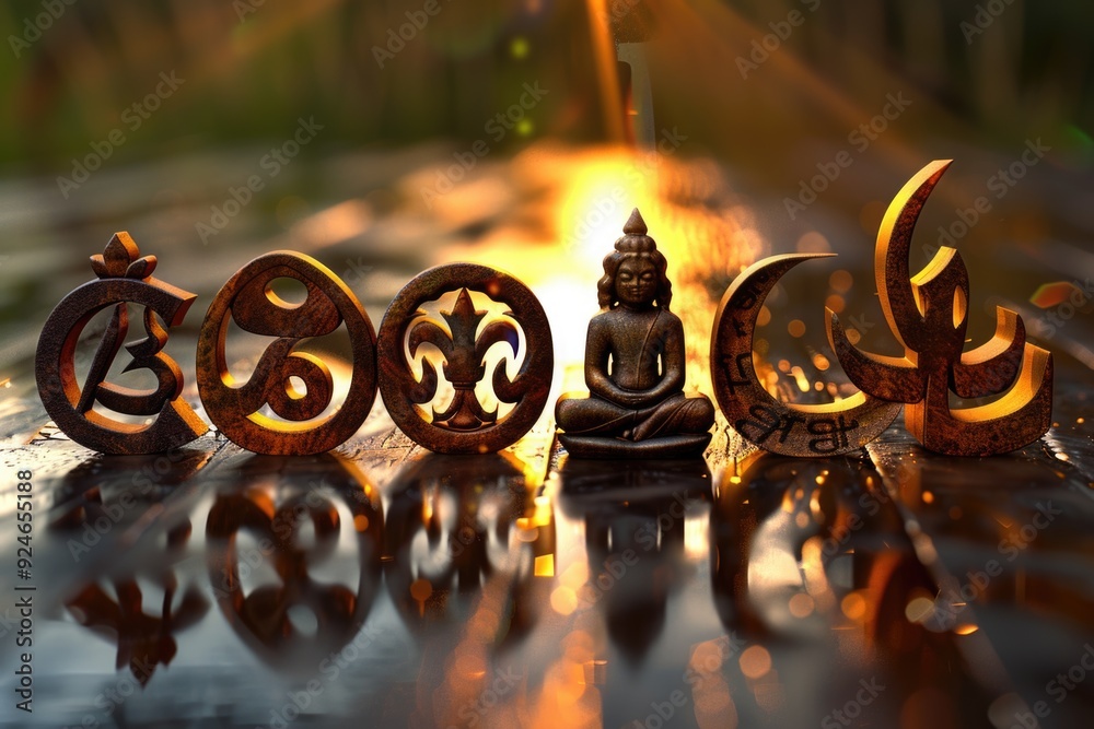 Poster A collection of metal objects sits on a table, suitable for use in illustrations or as a background element