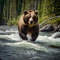 Obraz premium Bear Fishing in a River