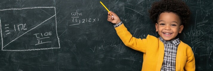 Enthusiastic Young Boy Engaged in Blackboard Fun Writing Session at School, Generative Ai