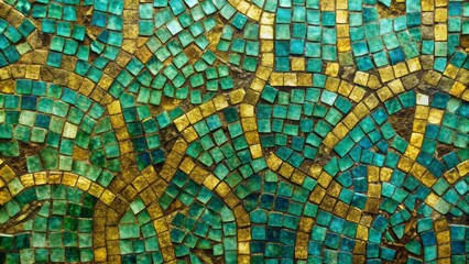 Obraz premium Verdant Bronze Mosaic: Greenish-blue mosaic with golden veins, evoking ancient ruins and forest depths.