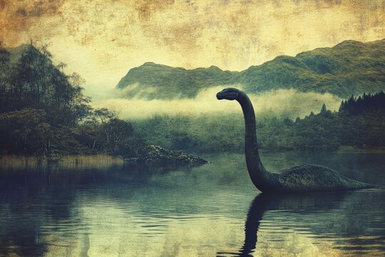 A Cryptid Monster in a Misty Mountain Lake