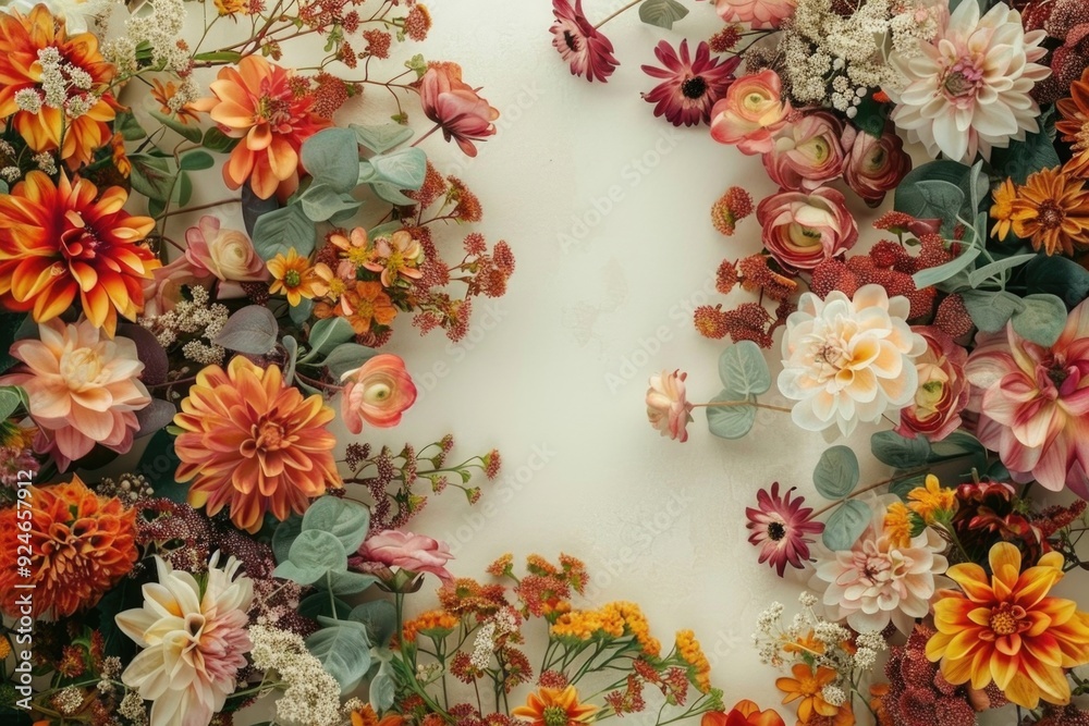 Canvas Prints A bouquet of colorful flowers arranged on a wooden table