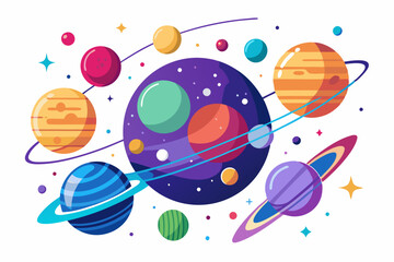 Colorful Planets and Stars in Outer Space