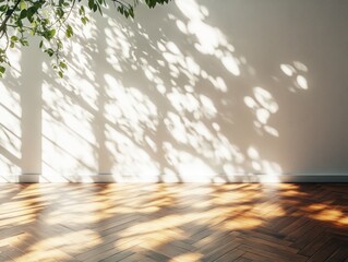 Fototapeta premium A room with a white wall and wooden floors