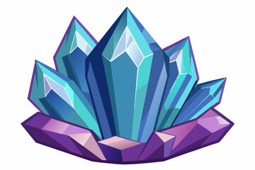A cluster of blue crystals resting on a purple rock formation