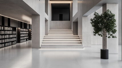 Obraz premium A brutalist bookstore featuring raw concrete walls sharp angles and minimalist decor offering a unique browsing experience 