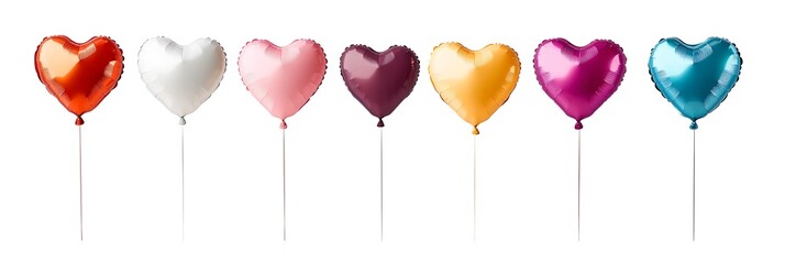 Set of various beautiful heart shaped balloons in different colours isolated on white background