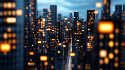 A crowded cityscape with floating digital icons and notifications blending into the buildings overwhelming the scene 