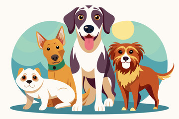 Four Smiling Cartoon Dogs Posing Together