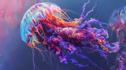 Obraz premium Exotic jellyfish with feathers on dark background