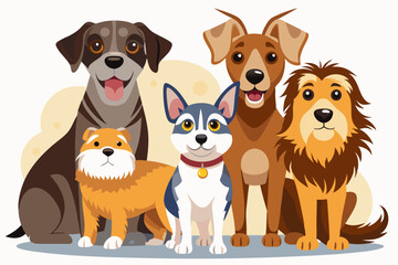 A Group of Five Cartoon Dogs Sitting Together