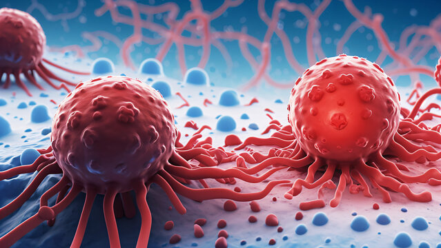 a group of red and blue bacterias