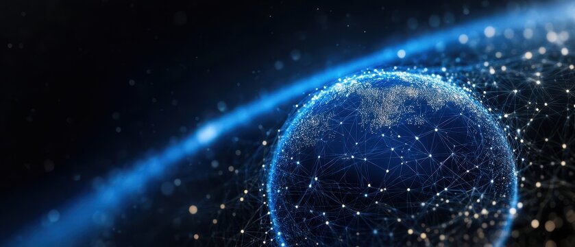 Digital Earth with Network Connections and Glowing Nodes in Space, Futuristic Global Technology Concept