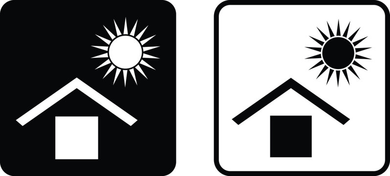 Keep away from sunlight icon set in two styles . Packaging symbol . Keep away from heat icon vector