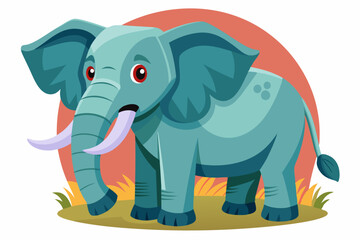 Fototapeta premium Cartoon Elephant with Big Ears Standing in Grass