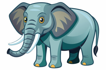 Fototapeta premium Cartoon Illustration of a Grey Elephant with Large Ears and Tusks