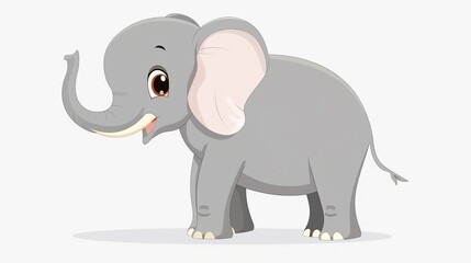 Obraz premium Friendly elephant standing with trunk up clipart, simple cartoon 2D, flat art
