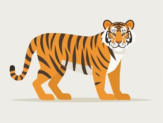 Obraz premium Sleek tiger standing majestically clipart, flat art, simple cartoon 2D emblem