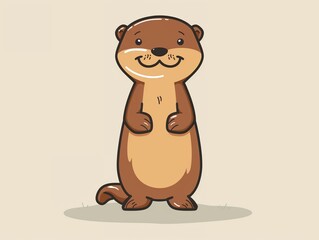 Obraz premium Playful otter standing upright clipart, flat art, simple cartoon 2D emblem