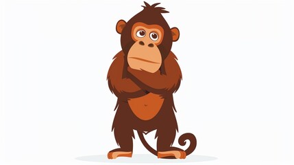 Fototapeta premium Cute orangutan standing and thinking clipart, simple cartoon 2D, flat art