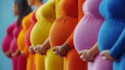 Pregnant Woman Group In Row, Generative AI