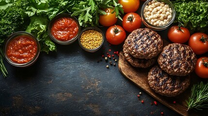 Delicious Spread on Rustic Table - Vibrant Bowl Surrounded by Fresh Ingredients and Gourmet Dishes, Perfect for Food Lovers and Culinary Enthusiasts Seeking Inspiring Table Settings.