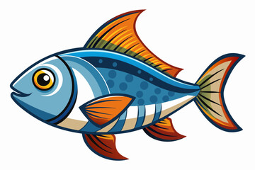Fototapeta premium Cartoon Illustration of a Blue and Orange Fish with Stripes and Spots