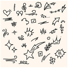 Doodle lines, Arrows, circles and curves vector With illustration style doodle and line art