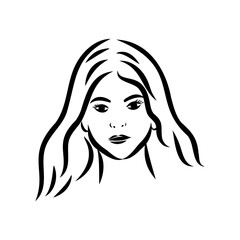 Silhouette of a head of a sweet lady. A girl shows a hairstyle of a woman