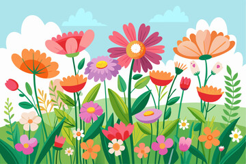 Fototapeta premium A Vibrant Garden Filled with Colorful Flowers and Lush Greenery