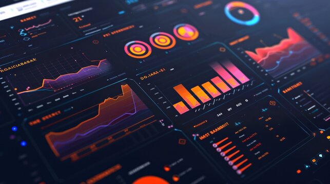 High-resolution digital dashboard with interactive brand awareness widgets and charts