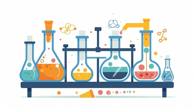 Innovative STEM laboratory clipart, science experiments, flat art, simple cartoon 2D