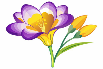 Naklejka premium Purple and Yellow Flower with Buds and Green Stem