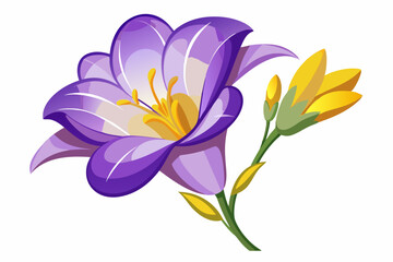 Fototapeta premium A Single Purple Flower with Yellow Buds on a Green Stem