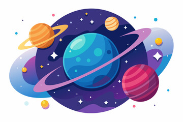 Naklejka premium A Colorful Illustration of Planets and Stars in Space