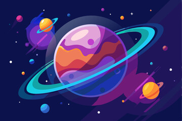 Colorful Planets and Rings in Space
