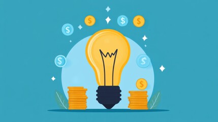 Illuminating Financial Growth Concept with Light Bulb and Coins in Flat Design Illustration